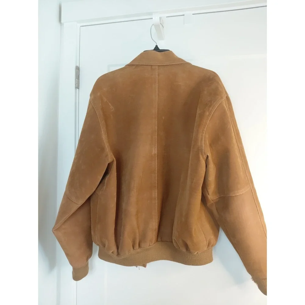 Vintage Spiezia tan leather Suede bomber jacket inner Lining S XL Made In Italy